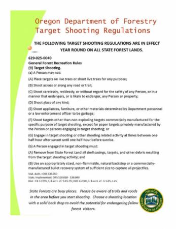 Oregon Dept. of Forestry Target Shooting Regulations